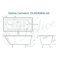 Ванна чугунная Delice Camelot DLR230616-AS, 180 х 80 см, антискользящее покрытие, без ручек, цвет белый