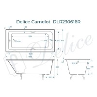Ванна чугунная Delice Camelot DLR230616R, 180 х 80 см, без покрытия, с отверстиями под ручки, без ручек, цвет белый