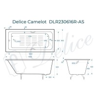 Ванна чугунная Delice Camelot DLR230616R-AS, 180 х 80 см, антискользящее покрытие, с отверстиями под ручки, без ручек, цвет белый