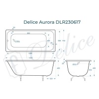 Ванна чугунная Delice Aurora DLR230617, 140 х 70 см, без покрытия, без ручек, цвет белый