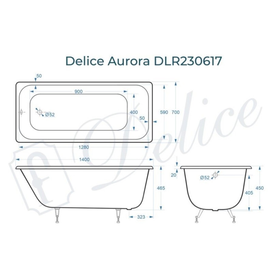 Ванна чугунная Delice Aurora DLR230617, 140 х 70 см, без покрытия, без ручек, цвет белый