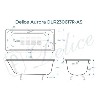 Ванна чугунная Delice Aurora DLR230617R-AS, 140 х 70 см, антискользящее покрытие, с отверстиями под ручки, без ручек, цвет белый