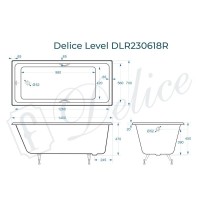 Ванна чугунная Delice Level DLR230618R, 140 х 70 см, без покрытия, с отверстиями под ручки, без ручек, цвет белый