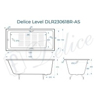 Ванна чугунная Delice Level DLR230618R-AS, 140 х 70 см, антискользящее покрытие, с отверстиями под ручки, без ручек, цвет белый