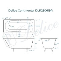 Ванна чугунная Delice Continental DLR230619R, 140 х 70 см, без покрытия, с отверстиями под ручки, без ручек, цвет белый