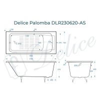 Ванна чугунная Delice Palomba DLR230620-AS, 170 х 70 см, антискользящее покрытие, без ручек, цвет белый