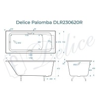 Ванна чугунная Delice Palomba DLR230620R, 170 х 70 см, без покрытия, с отверстиями под ручки, без ручек, цвет белый
