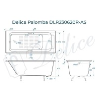 Ванна чугунная Delice Palomba DLR230620R-AS, 170 х 70 см, антискользящее покрытие, с отверстиями под ручки, без ручек, цвет белый