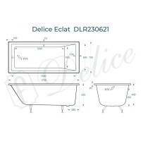 Ванна чугунная Delice Eclat DLR230621, 170 х 70 см, без покрытия, без ручек, цвет белый