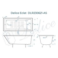 Ванна чугунная Delice Eclat DLR230621-AS, 170 х 70 см, антискользящее покрытие, без ручек, цвет белый