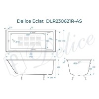 Ванна чугунная Delice Eclat DLR230621R-AS, 170 х 70 см, антискользящее покрытие, с отверстиями под ручки, без ручек, цвет белый
