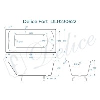 Ванна чугунная Delice Fort DLR230622, 200 х 85 см, без покрытия, без ручек, цвет белый