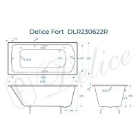 Ванна чугунная Delice Fort DLR230622R, 200 х 85 см, без покрытия, с отверстиями под ручки, без ручек, цвет белый
