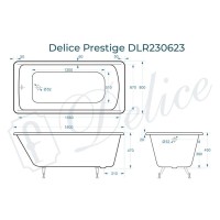 Ванна чугунная Delice Prestige DLR230623, 180 х 80 см, без покрытия, без ручек, цвет белый