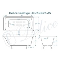 Ванна чугунная Delice Prestige DLR230623-AS, 180 х 80 см, антискользящее покрытие, без ручек, цвет белый