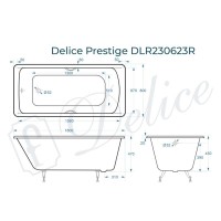 Ванна чугунная Delice Prestige DLR230623R, 180 х 80 см, без покрытия, с отверстиями под ручки, без ручек, цвет белый