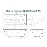 Ванна чугунная Delice Prestige DLR230623R-AS, 180 х 80 см, антискользящее покрытие, с отверстиями под ручки, без ручек, цвет белый