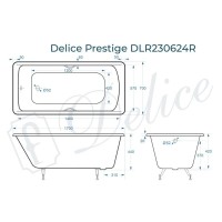 Ванна чугунная Delice Prestige DLR230624R, 170 х 70 см, без покрытия, с отверстиями под ручки, без ручек, цвет белый