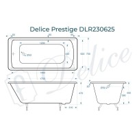 Ванна чугунная Delice Prestige DLR230625, 170 х 75 см, без покрытия, без ручек, цвет белый
