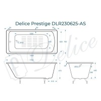 Ванна чугунная Delice Prestige DLR230625-AS, 170 х 75 см, антискользящее покрытие, без ручек, цвет белый