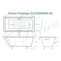 Ванна чугунная Delice Prestige DLR230625R-AS, 170 х 75 см, антискользящее покрытие, с отверстиями под ручки, без ручек, цвет белый