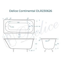 Ванна чугунная Delice Continental DLR230626, 160 х 70 см, без покрытия, без ручек, цвет белый
