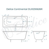 Ванна чугунная Delice Continental DLR230626R, 160 х 70 см, без покрытия, с отверстиями под ручки, без ручек, цвет белый