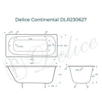 Ванна чугунная Delice Continental DLR230627, 180 х 80 см, без покрытия, без ручек, цвет белый