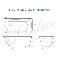 Ванна чугунная Delice Continental DLR230627R, 180 х 80 см, без покрытия, с отверстиями под ручки, без ручек, цвет белый