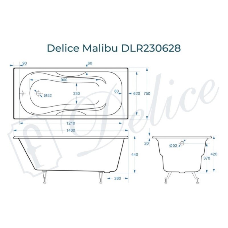 Ванна чугунная Delice Elite Malibu DLR230628, 140 х 75 см, без покрытия, без ручек, цвет белый