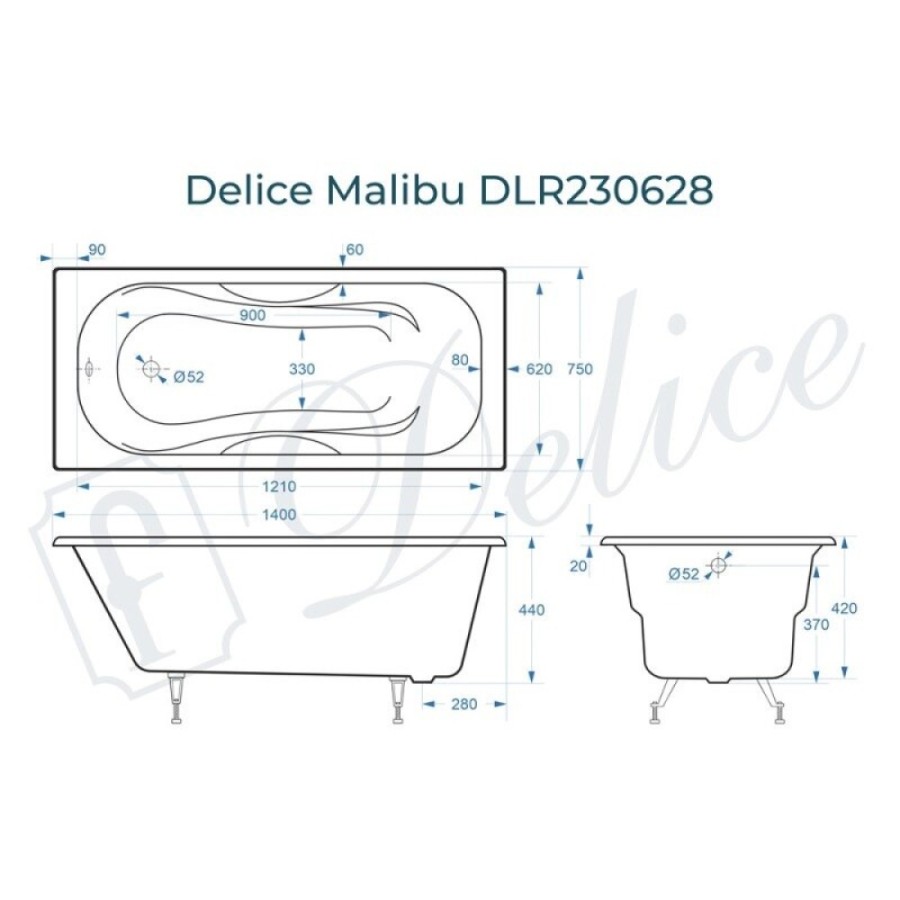 Ванна чугунная Delice Elite Malibu DLR230628, 140 х 75 см, без покрытия, без ручек, цвет белый