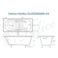 Ванна чугунная Delice Elite Malibu DLR230628R-AS, 140 х 75 см, антискользящее покрытие, с отверстиями под ручки, без ручек, цвет белый