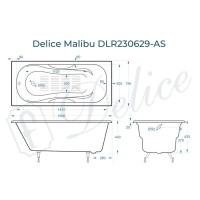 Ванна чугунная Delice Elite Malibu DLR230629-AS, 160 х 75 см, антискользящее покрытие, без ручек, цвет белый