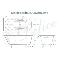 Ванна чугунная Delice Elite Malibu DLR230629R, 160 х 75 см, без покрытия, с отверстиями под ручки, без ручек, цвет белый