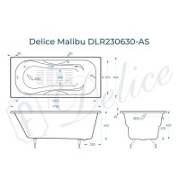 Ванна чугунная Delice Elite Malibu, DLR230630-AS, 170 х 80 см, антискользящее покрытие, без ручек, цвет белый
