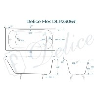 Ванна чугунная Delice Flex DLR230631, 170 х 80 см, без покрытия, без ручек, цвет белый