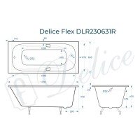 Ванна чугунная Delice Flex DLR230631R, 170 х 80 см, без покрытия, с отверстиями под ручки, без ручек, цвет белый