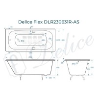 Ванна чугунная Delice Flex DLR230631R-AS, 170 х 80 см, антискользящее покрытие, с отверстиями под ручки, без ручек, цвет белый