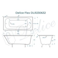 Ванна чугунная Delice Flex DLR230632, 180 х 85 см, без покрытия, без ручек, цвет белый