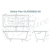 Ванна чугунная Delice Flex DLR230632-AS, 180 х 85 см, антискользящее покрытие, без ручек, цвет белый