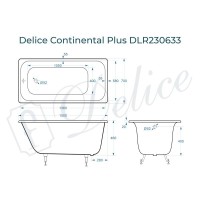 Ванна чугунная Delice Elite Continental Plus DLR230633, 150 х 70 см, без покрытия, без ручек, цвет белый