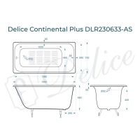 Ванна чугунная Delice Elite Continental Plus DLR230633-AS, 150 х 70 см, антискользящее покрытие, без ручек, цвет белый