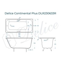 Ванна чугунная Delice Elite Continental Plus DLR230633R, 150 х 70 см, без покрытия, с отверстиями под ручки, без ручек, цвет белый