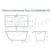 Ванна чугунная Delice Elite Continental Plus DLR230633R-AS, 150 х 70 см, антискользящее покрытие, отверстия под ручки, без ручек, цвет белый
