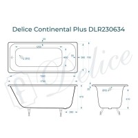 Ванна чугунная Delice Elite Continental Plus DLR230634, 170 х 70 см, без покрытия, без ручек, цвет белый