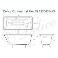 Ванна чугунная Delice Elite Continental Plus DLR230634-AS, 170 х 70 см, антискользящее покрытие, без ручек, цвет белый