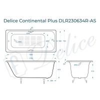 Ванна чугунная Delice Elite Continental Plus DLR230634R-AS, 170 х 70 см, антискользящее покрытие, с отверстиями под ручки, без ручек, цвет белый