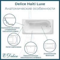 Ванна чугунная Delice Haiti Luxe DLR230636, 150 х 80 см, без покрытия, без ручек, цвет белый