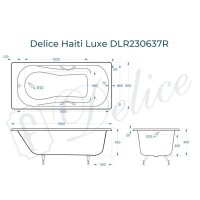 Ванна чугунная Delice Haiti Luxe DLR230637R, 160 х 80 см, без покрытия, с отверстиями под ручки, без ручек, цвет белый