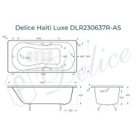 Ванна чугунная Delice Haiti Luxe DLR230637R-AS, 160 х 80 см, антискользящее покрытие, с отверстиями под ручки, без ручек, цвет белый